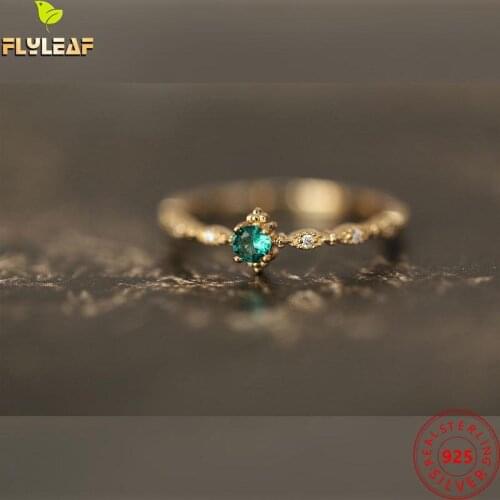 925 Sterling Silver Emerald Zircon Open Thin Rings For Women Light Luxury 18k Gold Female Fine Jewelry