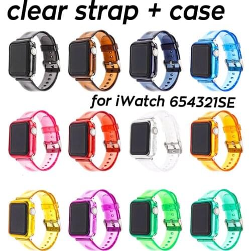 Candy Colors Soft Silicone Case For Apple Watch Band 42/44mm 38/40mm Clear TPU Watchband Cover Set For iWatch 1 2 3 4 5 6 SE