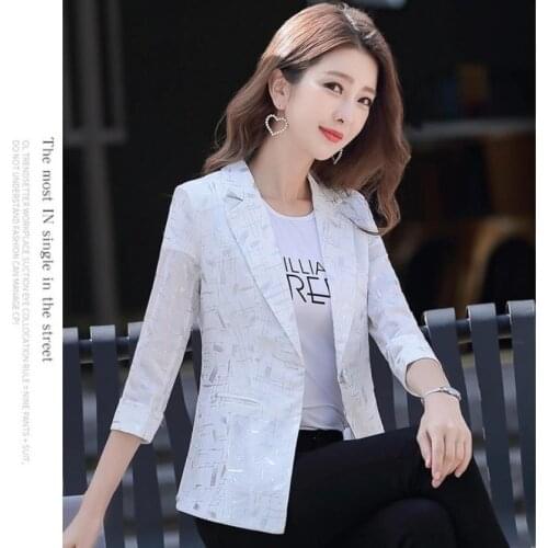 Summer 2021 Fashion Blazers For Women Formal Plus Size 3xl Notched Suit Jacket Blazer Feminino Print Coat Work Wear Thin Clothes