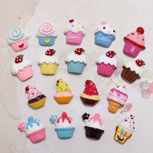 20Pcs Cute Kawaii Flatback Cabochon DIY Miniature Cake Ice Cream Resin Play Decorative Craft Embellishment House Doll Toy