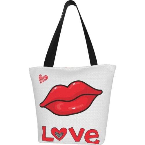 Fashion Women Shoulder Tote Bags Sexy Red Love Kiss Lips Handbag Purse for Ladies Shoulder Tote Bags White Girls Shopping Bags