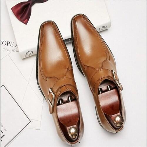 2019 Genuine cow Leather buckles Men dress shoes wedding high quality classic elegant luxury designer male formal shoes size-44