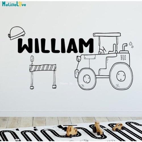 Custom Name Road Repair Vehicle Wall Stickers Vinyl Little Boys Room Worksite Dump Murals Decals Nursery YT6110