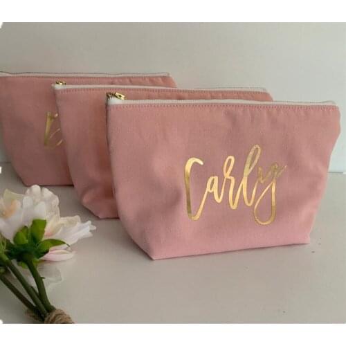 Customize pink navy blue wedding bride Bridesmaid canvas Makeup Gift maid of honour Make Up comestic vanity Bags kits gifts