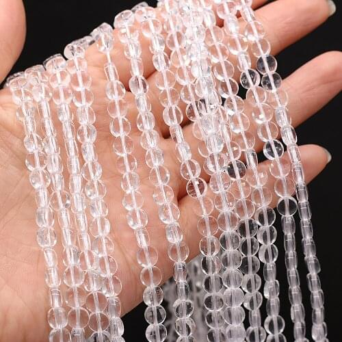 Natural Semi-precious Stone Oblate Section Beads Clear Quartz 6mm For DIY Necklace Earrings Accessories Gift Length 38cm