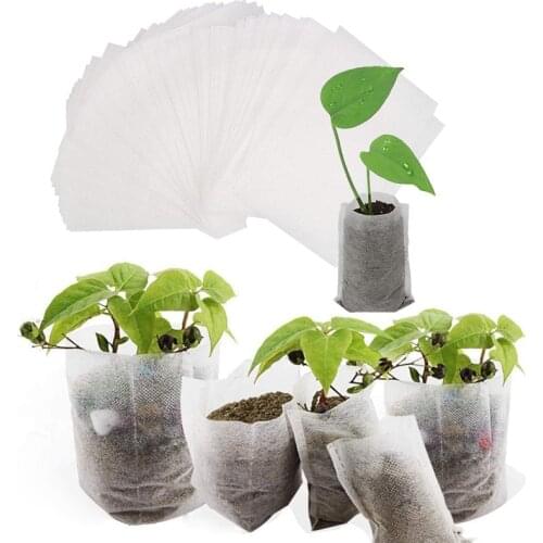 100Pcs Biodegradable Non-Woven Nursery Bags Plant Grow Bags Fabric Seedling Pots Plants Pouch Eco-Friendly Fabric 8 x 10cm