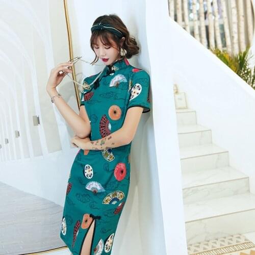 2020 New Spring Summer Cheongsam Slim Girl Casual Cheongsam Dress Vintage Chinese Costume Short Dresses