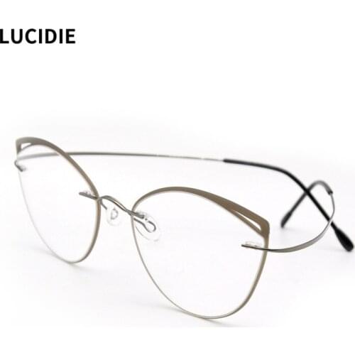 LUCIDIE 2020 Beta-Titanium Optical Glasses Frame Women 10g Ultralight Cat Eye Myopia Prescription Eyeglasses Metal Eyewear