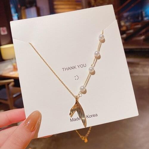 Chakra Necklace Rhinestone Pendants Fashion Pearl Necklace Clavicle Chain Fishtail Gold Pendant