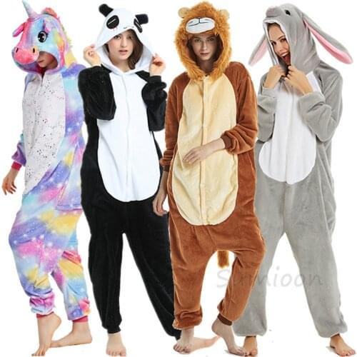 New Winter Unicorn Pajamas For Adults Kigurumi Animal Pyjamas Kids Lion Panda Onesie Boys Girls Sleepwear Unicornio Jumpsuit
