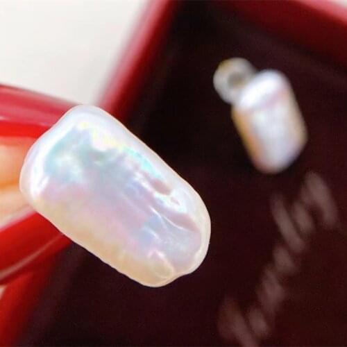 Popular female simple lady oblong shape natural white real pearl earring 925 sterling silver stud jewelry trendy lady gift