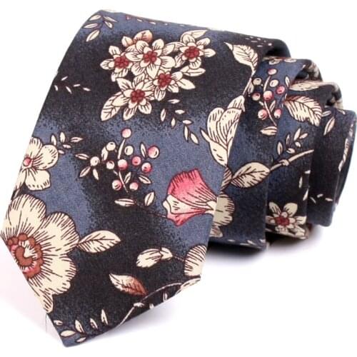 Luxury Floral Print Tie New Design 7CM Cotton Ties For Men Business Suit Work Necktie Male Fashion Casual Neck Tie With Gift Box