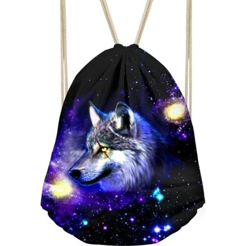 Unique Printing 3d Animal Wolf Drawstring Bag Portable Men Women Travel Daypack Puppy Pug Dog Storage Bag Backpack