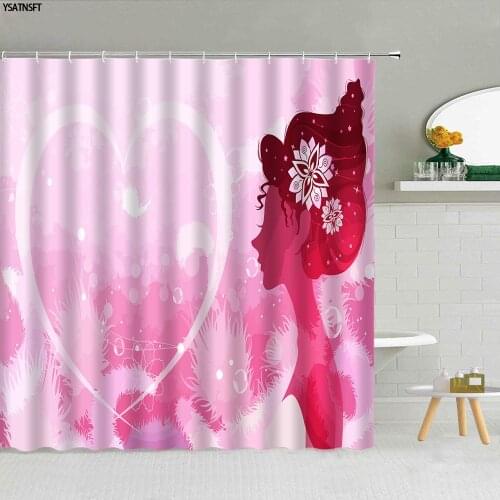 Fashion Girl Heart-Shaped Art Modeling Shower Curtain Hand-Painted Flower Bathroom Supplies Bath Screen With Hook Fabric Curtain