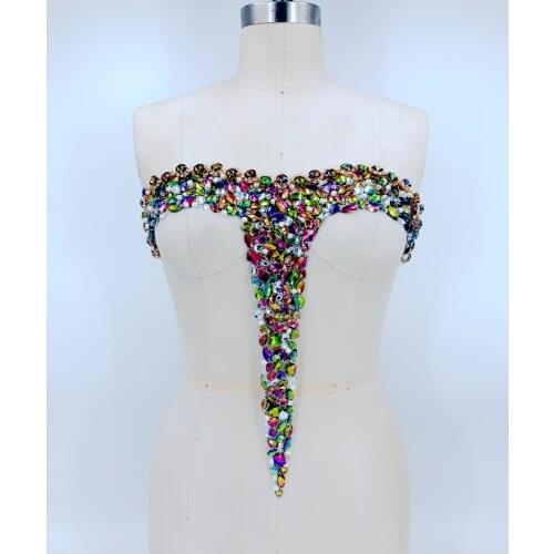 Handmade colour Hot drilling Rhinestone pearl lace embroidery patch applique wedding dress bordados DIY Performance clothing