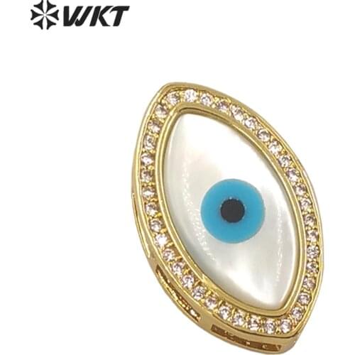 WT-MP203 New design super hot real gold plated resist tarnishable white shell evil eye pendant fashion lady turkey eye charms
