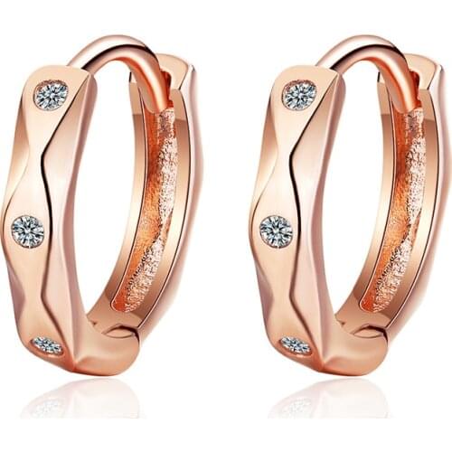 Womens New Fashion Shiny Hoop Earrings Bohemian Geometric Rose Gold/ White Cartilage Piercing Earring Jewelry Small Thin Hoops