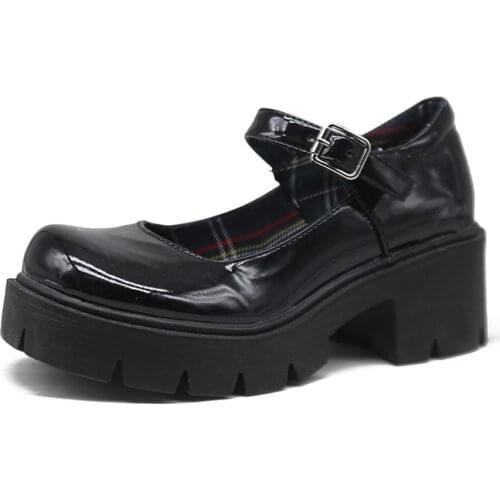 Round Toe British Street Style Chunky Heel Platform Women Loafers Shoes 2021 Black Punk Shoes Designer High Heel Women Pumps