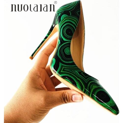 2019 Brand Fashion Women Shoes Green Patent Leather Sexy Stilettos High Heels 12cm/10cm/8cm Pointed Toe Women Pumps