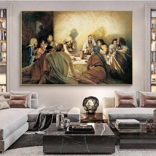 Famous Painting The Last Supper By Da Vinci Canvas Painting Jesus Religious Poster and Print Wall Art Picture Home Decor Cuadros