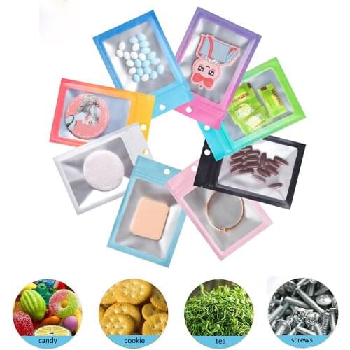 100 Pcs Resealable Mylar Bags Self Sealing Smell Proof Bag With Clear Window Aluminium Foil Porch Bag Food Storage Packaging
