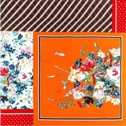 130cm Design Floral Brand Big Square Scarf Luxury Twill 100% Silk Scarf Women Fashion Shawl Echarpe Kerchief Scarves For Ladies