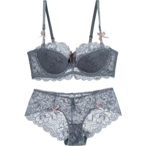 Women Varsbaby Thin Half Cup Lace Bra Set Sexy Floral Underwire Women Underwear
