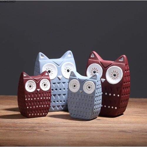 European Ceramic Owl Small Ornaments Creative Animal Figurines Crafts Living Room Office Animal Ornaments Home Decoration Gifts