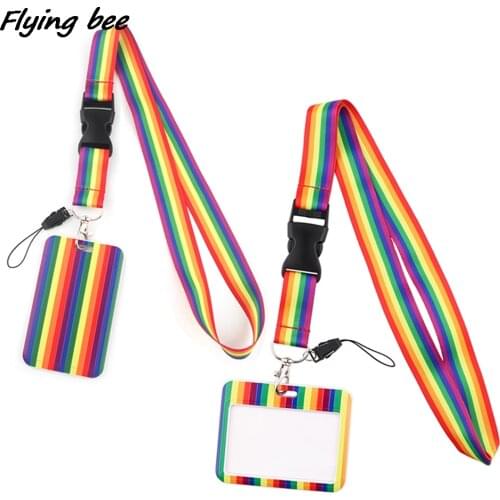 Flyingbee X1944 Rainbow Gay Buckle Lanyard For Key Neck Strap Lanyard Card ID Badge Holder Key Chain Key Holder Hang Rope Gifts