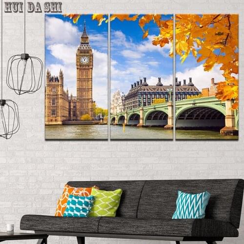 Framed Canvas Paintings Modern Home Decor Wall Art Pictures 3 Pieces London Big Ben Bridge Tower Poster Living Room Artworks
