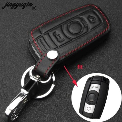 Jingyuqin Leather Fob 3 BT Car key Cover For BMW 3 5 6 Series M3 M5 X1 X5 X6 Z4 Smart Remote Controller Key Holder KeyChai