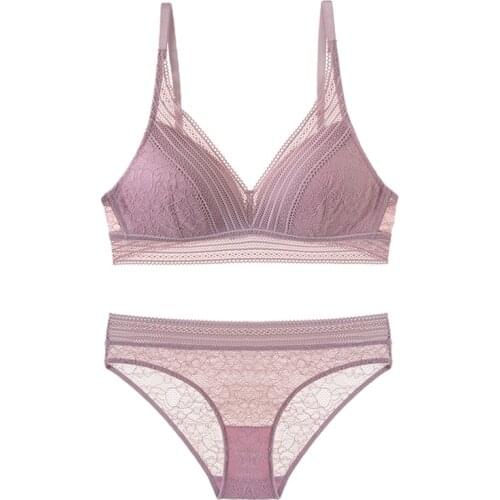 Lace Thin Cup One-piece Wireless Bra and Panties Set Underwear Push Up Girls Bras Lingerie for Women