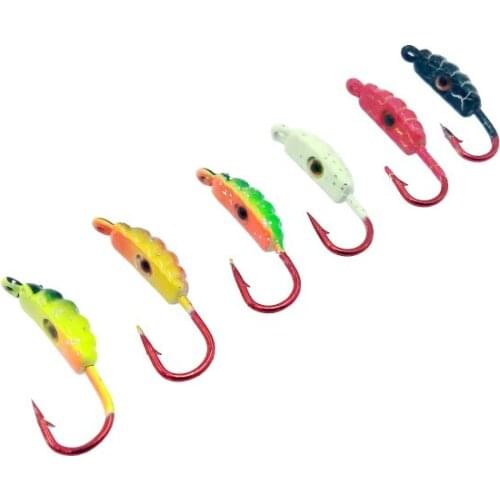 6PCS/Lot 2.2cm 1.4g Winter Ice Fishing Hook Lure Metal Worm Bait Fish Lead Head Hook Bait Jigging Fishing Tackle