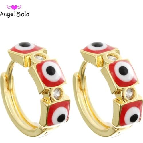 Islamic Muslim Fashion Devil Eye Golden Square Earrings Luxury Jewelry Crystal Feminine Charm Earrings Party Holiday Gift