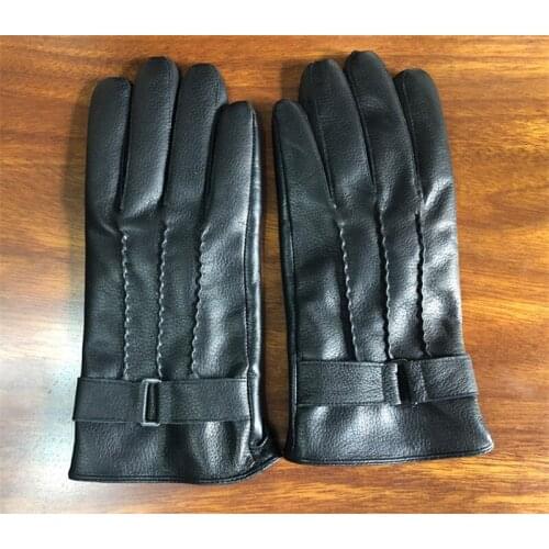 Winter New Men Genuine Leather Gloves Goatskin Mittens Black Plus Velvet Warm Fashion Driving