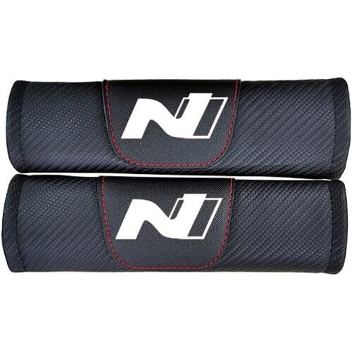 2pcs Carbon Fiber Leather Car Seat Belt Cover Shoulder Pad Hyundai Veloster N Kona N I30 N Tucson N Elantra N I10 N I20 N