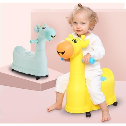 Cheap comfortable children baby potty with wheels, cartoon design deer kids potty for free potty brush