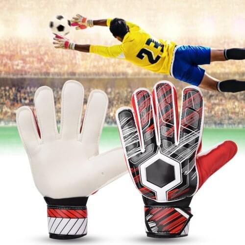6 Size Adult Children Latex Nylon PU Finger Protect Soccer Goalkeeper Gloves Long Hook And Loop Adjustable Fit Wrist Curve