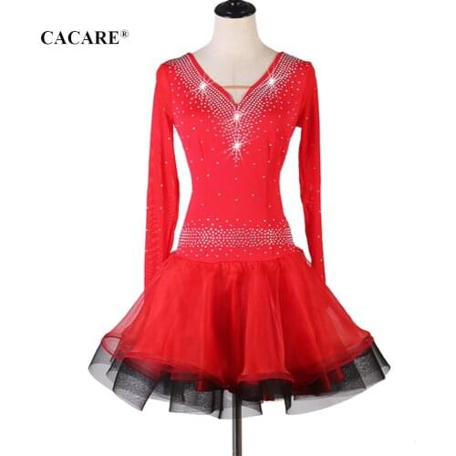 Latin Dance Dress Women Elegant CHEAPEST Rhinestones D0938 Salsa Dance Wear Lyrical Dance Costumes Fluffy Sheer Hem 2 Choices