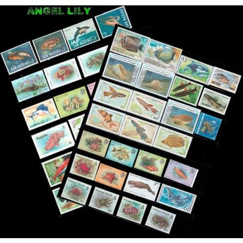 25 PCS Different All New Topic Marine life And Fish Postage Stamps For Collection