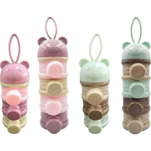 3/4 Layers Cartoon Bear Portable Baby Food Storage Box Infant Milk Powder Dispenser Toddle Essential Cereal Snack Kettle