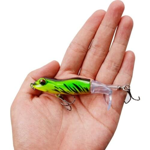 1pcs 9cm 11g Topwater Frog Wobbler Popper Fishing Lures Hard Artificial Bait with Rotating Soft Tail Pike Fishing Accessories