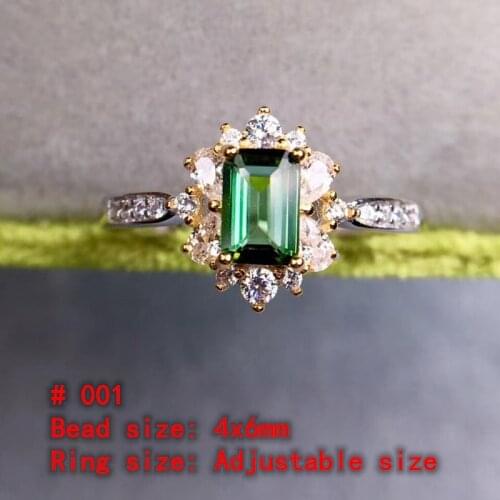1Pc Natural Tourmaline Ring green Quartz Crystal Adjustable Ring 925 Silver Girl Gift Jewel Ring Crystal Healing stone