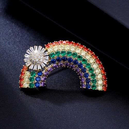 Luxury Colorful Zircon Crystal Rainbow Brooches for Women Copper Micro-Paving Brooch Pin Fashion Badge Dress Accessories Broche