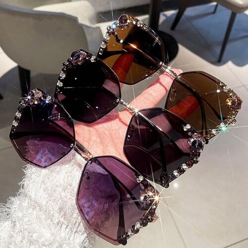 2021 Luxury Rhinestone Sunglasses Women Cut Edge Metal Polygon Sun Glasses Fashion Shades for Female Driving Glasses