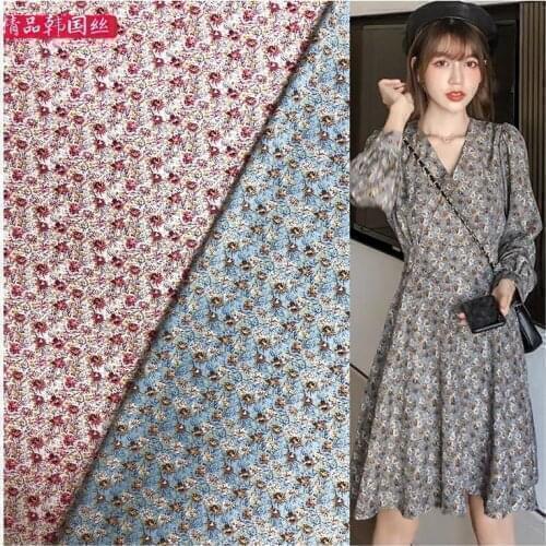 South Korean Silk Chiffon Printed Fabric Dress Fabric Thin Material Soft Breathable Spring and Summer Floral DIY Fabric New