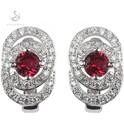 SHUNXUNZE Luxury Shinning Engagement Wedding christmas Earrings for women dropshipping Red Cubic Zirconia Rhodium Plated R3117