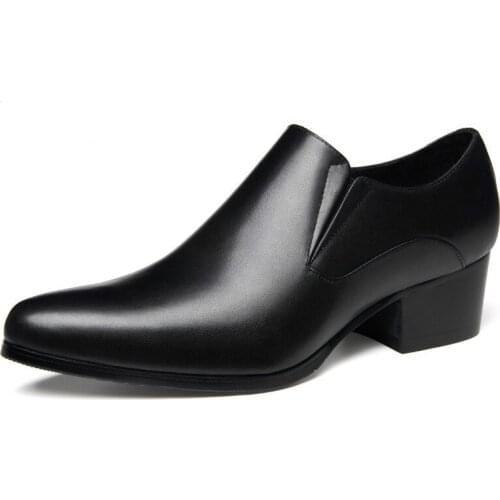 High Quality Brand Genuine Leather Formal Dress Mens Derby Pointed Toe Handmade Footwear High Heels Man Wedding Party Shoes