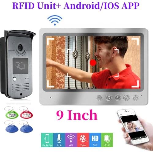 App Remote Unlock Fingerprint RFID Password Video Intercom 9 inch LCD WIFI Video Door Phone Doorbell Intercom IR Camera System