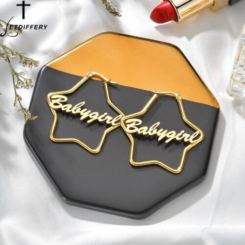 Letdiffery High Quality Personalized Star Earring Name Custom Letters Drop Fashion Dangle Earrings Women Stainless Steel Party